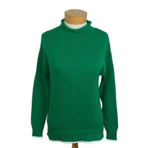 Crown & Ivy XS Green Mock Neck Sweater White Trim